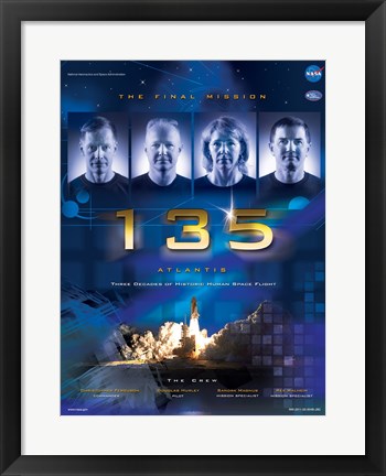 Framed Art NASA STS-135 Official Mission Poster Wall Decor 18x24 Artwork