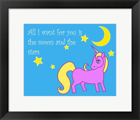 Framed Art Moon and Stars Unicorn Wall Decor 18x24 Artwork