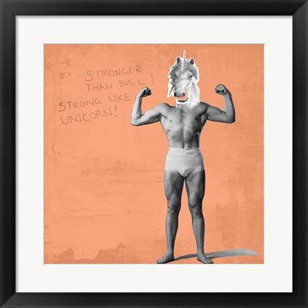 Framed Art Muscle Man Unicorn Wall Decor 18x24 Artwork