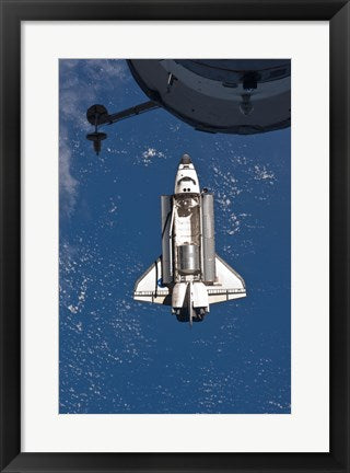 Framed Art STS-135 Atlantis approaches the ISS Wall Decor 18x24 Artwork