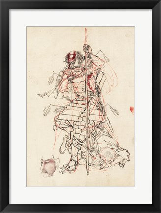 Framed Art Samurai Sketch Wall Decor 18x24 Artwork