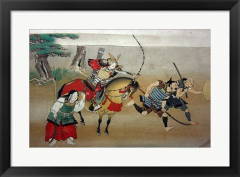 Framed Art Illustrated Story of Night Attack on Yoshitsune's Residence At Horikawa, 16th Century Wall Decor 18x24 Artwork