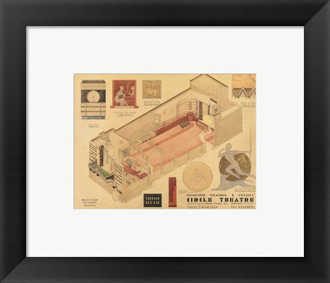 Framed Art Circle Theatre isometric drawing 1932 Wall Decor 18x24 Artwork