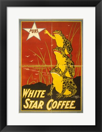 Framed Art White Star Coffee Frogs Wall Decor 18x24 Artwork