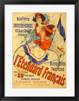 Framed Art I'Etendard Francais Bicyclettes Wall Decor 18x24 Artwork