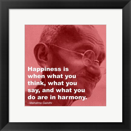 Framed Art Gandhi - Happiness Quote Wall Decor 18x24 Artwork