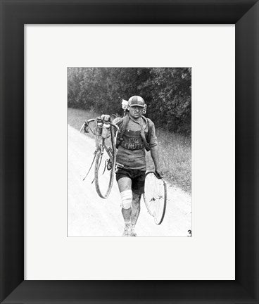 Framed Art Italian Giusto Cerutti has a broken wheel after a fall. Tour de France 1928 Wall Decor 18x24 Artwork