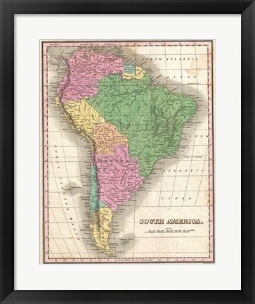 Framed Art 1827 Finley Map of South America Wall Decor 18x24 Artwork