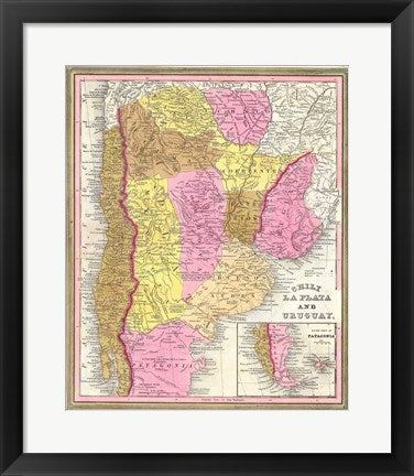 Framed Art Frame Art 1846 Burroughs - Mitchell Map of Argentina, Uruguay, Chili in South America Wall Decor 18x24 Artwork