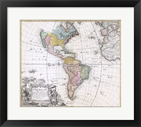 Framed Art 1846 Homann Heirs Map of North America Wall Decor 18x24 Artwork