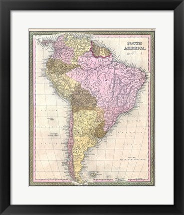 Framed Art Frame Art 1850 Mitchell Map of South America - Geographicus Wall Decor 18x24 Artwork