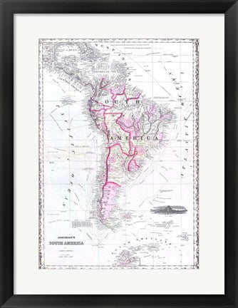 Framed Art 1861 Johnson Map of South America Wall Decor 18x24 Artwork