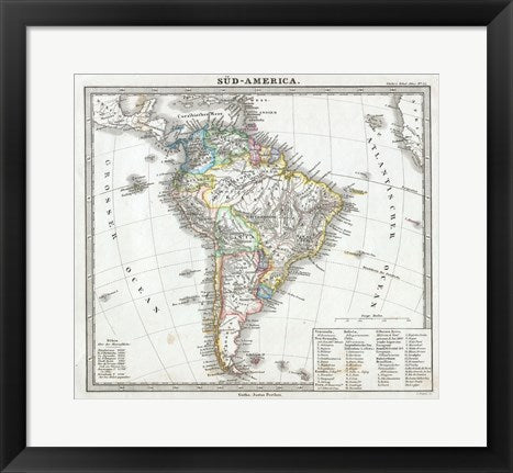 Framed Art 1862 Perthes map of South America Wall Decor 18x24 Artwork