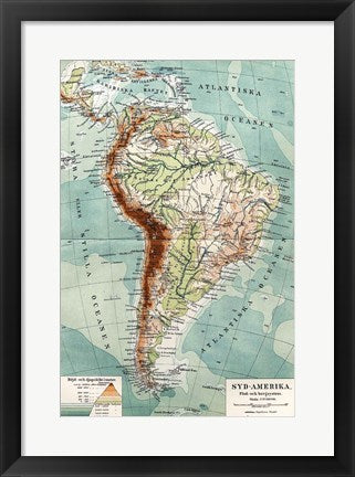 Framed Art Syd-Amerika. Flod- och bergs system Wall Decor 18x24 Artwork