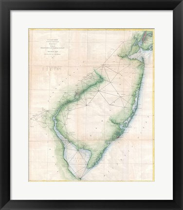 Framed Art Frame Art 1873 U.S. Coast Survey Chart NJ and the Delaware Bay Wall Decor 18x24 Artwork