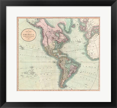 Framed Art Framed 1806 Cary Map of the Western Hemisphere Wall Decor18x24 Artwork