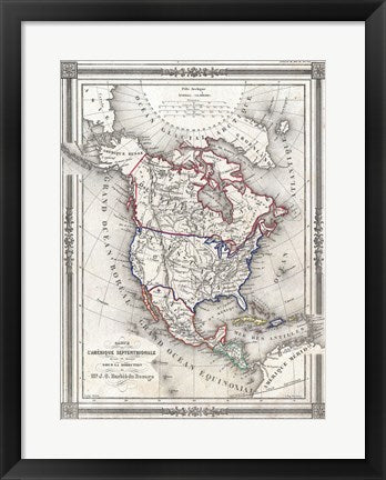 Framed Art 1852 Bocage Map of North America Wall Decor 18x24 Artwork