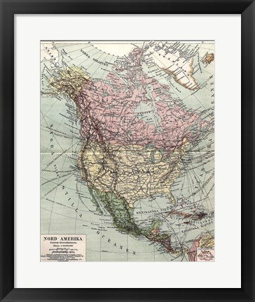 Framed Art Nord-Amerika Politisk Ofversiktskarta, Nordisk familjebok Wall Decor 18x24 Artwork