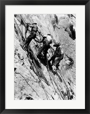 Framed Art Frame Art Drillers at work on canyon wall above power plant location Wall Decor 18x24 Artwork
