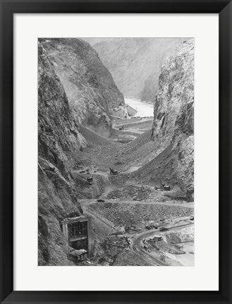 Framed Art Looking upstream through Black Canyon toward Hoover Dam site showing condition after diversion of Colorado River Wall Decor 18x24 Artwork
