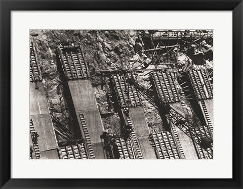 Framed Art Frame Art Between Arizona and Nevada. Placing concrete in the sidewall of the Nevada spillway Wall Decor 18x24 Artwork