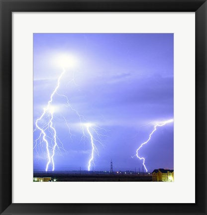 Framed Art Lightning over Oradea Romania Wall Decor 18x24 Artwork