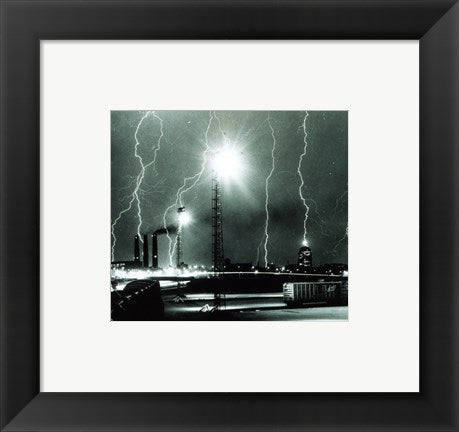 Framed Art Lightning storm over Boston - 1967 Wall Decor 18x24 Artwork