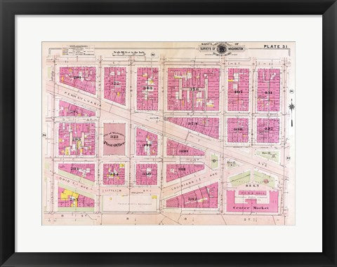 Framed Art 1909 map of Downtown Washington, D.C. Wall Decor 18x24 Artwork