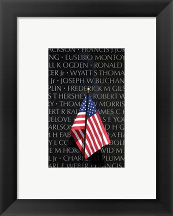 Framed Art Frame Art American flag at Vietnam Veterans Memorial Wall Decor 18x24 Artwork