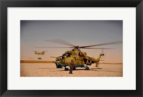 Framed Art Frame Art Afghan Air Corps Mi-35 at Kandahar Airfield, 2009 Wall Decor 18x24 Artwork