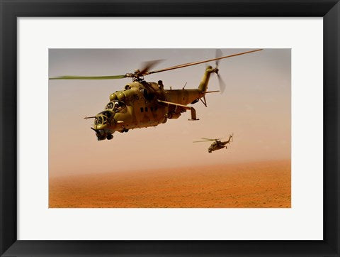 Framed Art Afghan Air Corps Mi-35 helicopters Wall Decor 18x24 Artwork