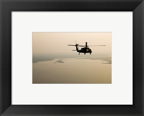 Framed Art Frame Art An Air Force helicopter flys over Lake Pontchatrain to New Orleans Wall Decor 18x24 Artwork