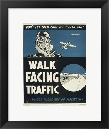 Framed Art Walk Facing Traffic Wall Decor 18x24 Artwork