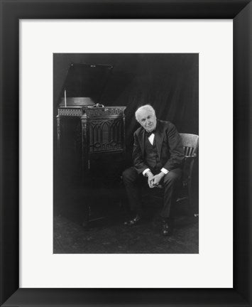 Framed Art Thomas Edison, seated beside phonograph Wall Decor 18x24 Artwork