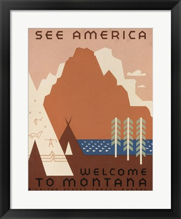 Framed Art See America Welcome to Montana Wall Decor 18x24 Artwork