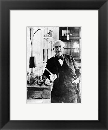Framed Art Thomas Edison with the first light bulbs Wall Decor 18x24 Artwork