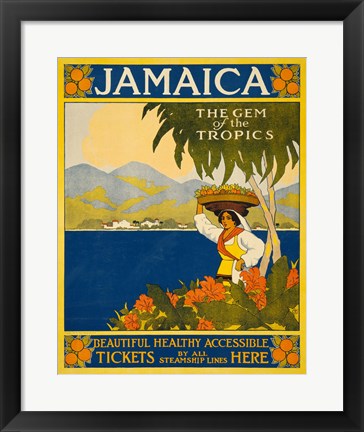 Framed Art Jamaica, the gem of the tropics, travel poster, 1910 Wall Decor 18x24 Artwork