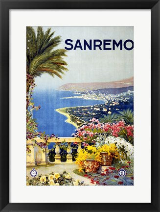 Framed Art San Remo, travel poster 1920 Wall Decor 18x24 Artwork