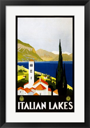 Framed Art Italian Lakes, travel poster, 1930 Wall Decor 18x24 Artwork