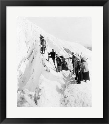 Framed Art Group of men and women climbing Paradise Glacier in Mt. Rainier National Park, Washington Wall Decor 18x24 Artwork