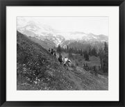 People on horseback, on trail, Van Trump Park, Mt. Rainier National Park, Washington