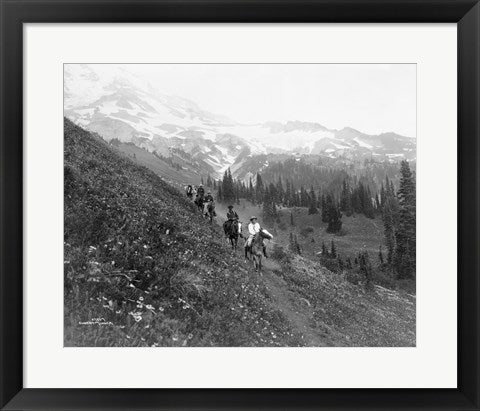 People on horseback, on trail, Van Trump Park, Mt. Rainier National Park, Washington