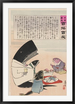 Framed Art Frame Art A whale and three fish sitting down to a formal dinner of Russian sailors Wall Decor 18x24 Artwork