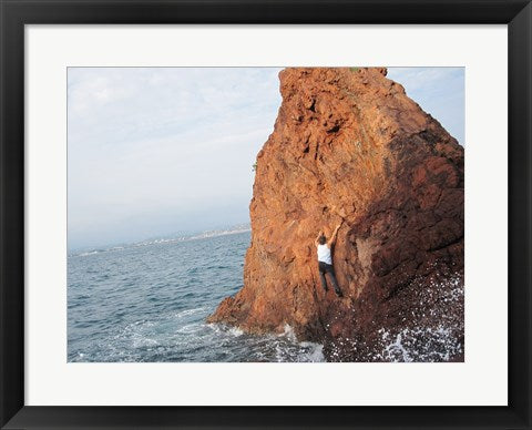 Framed Art Frame Art Deep Water Solo on a small rock at Point de l'Aiguille Wall Decor 18x24 Artwork