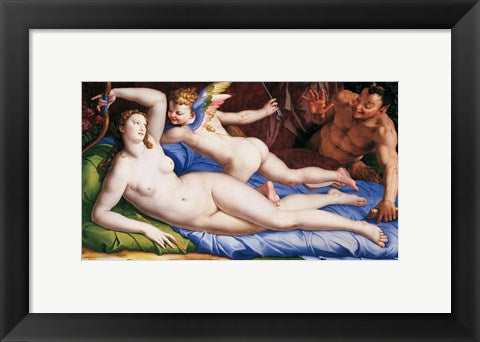 Framed Art Bronzino Venus, Cupido and Satyr Wall Decor 18x24 Artwork