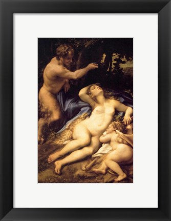 Framed Art Frame Art Correggio - Venus and Cupid with a Satyr Wall Decor 18x24 Artwork