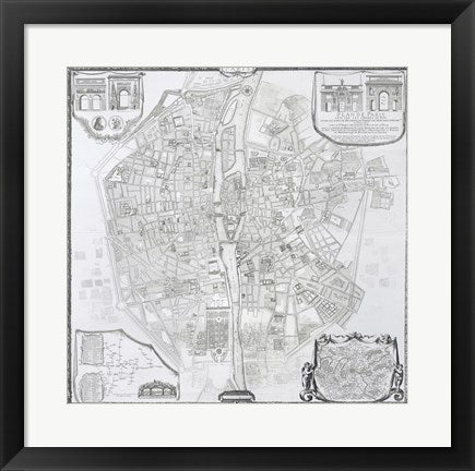 Framed Art 1676 Plan de Bullet et Blondel Wall Decor 18x24 Artwork