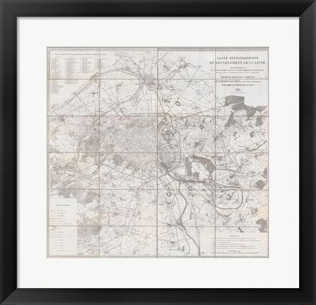 Framed Art Frame Art 1852 Andriveau Goujon Map of Paris and Environs, France Wall Decor 18x24 Artwork