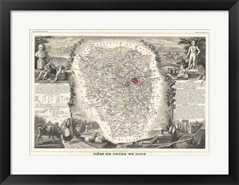 Framed Art 1852 Levasseur Map of Seine et Oise Wall Decor 18x24 Artwork