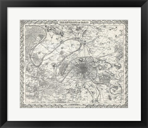Framed Art 1855 City Plan of Paris, France Wall Decor 18x24 Artwork